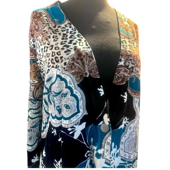 Chicos Mixed Leopard Print Cardigan XL Boho Artsy Funky Eclectic Business Casual - Picture 4 of 12